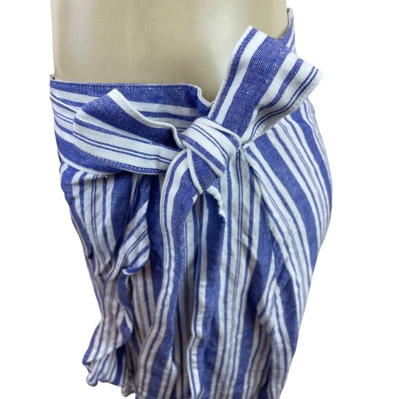 Loft Blue & White Striped Wrap Skirt With Ruffle Hem & Side Tie  Size 12 - Picture 4 of 8